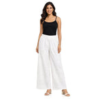 Women's Full Chikan Work Heavy Rayon Palazzo white
