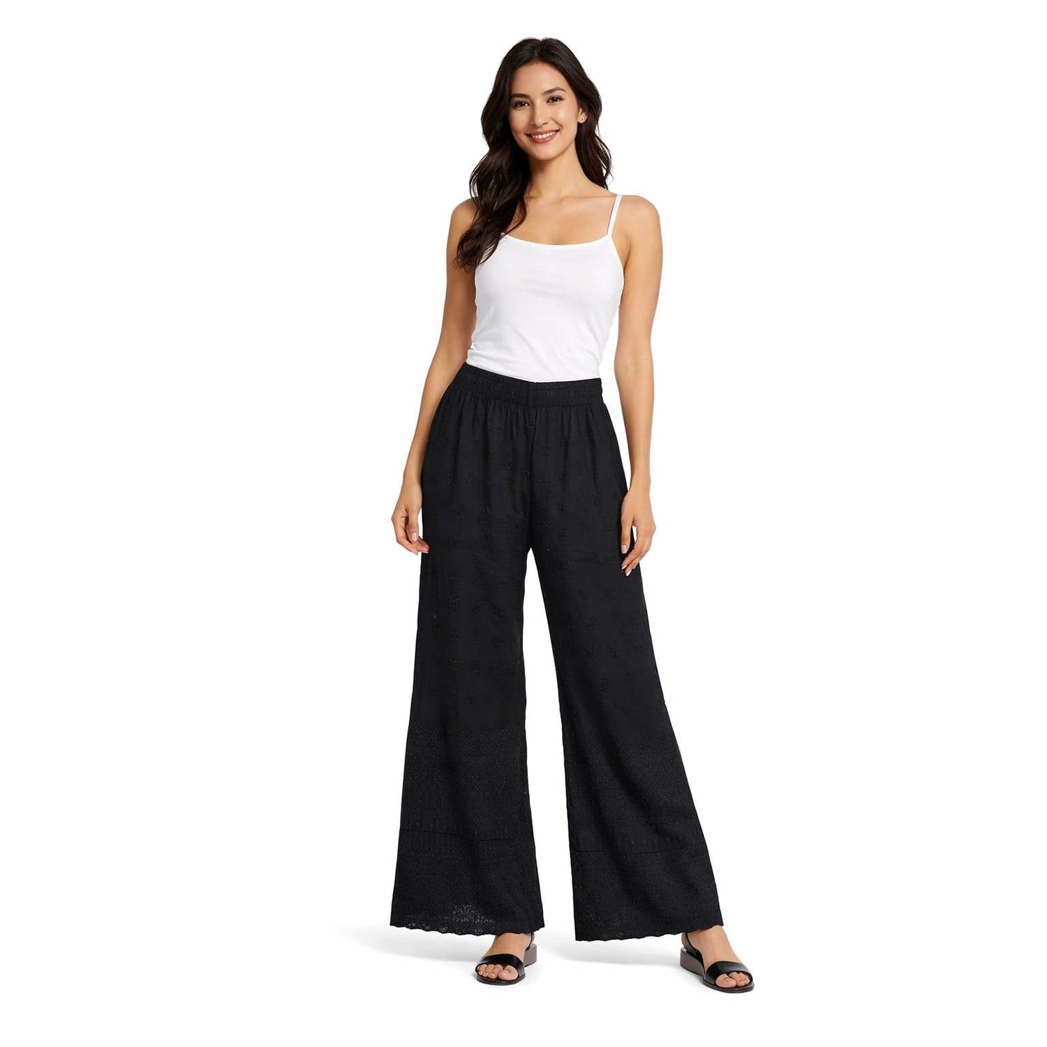 Women Chikan Kari Palazzo black