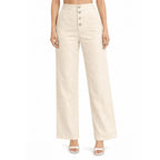 Front Button Stretchable Wide Leg Pants cream