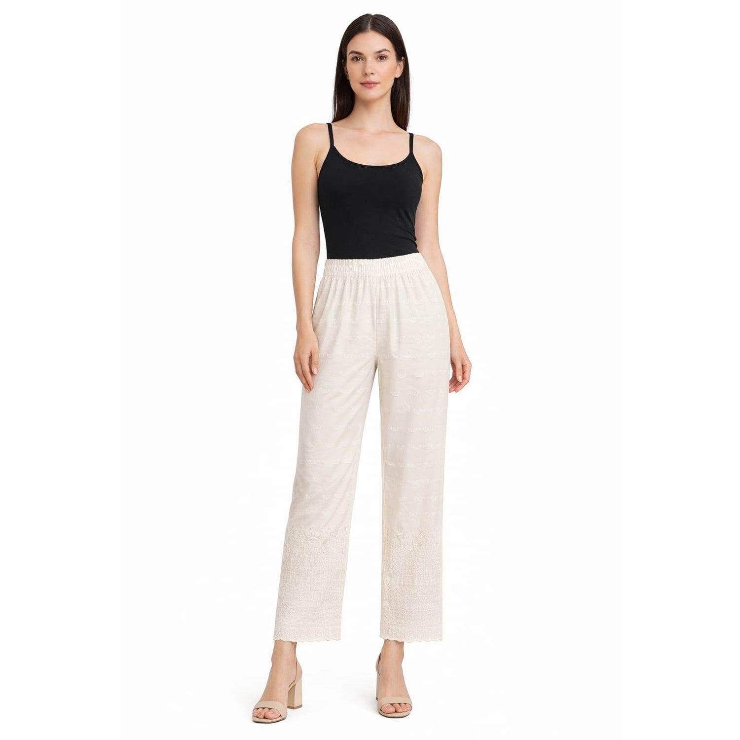 Women Chikan Kari Palazzo cream