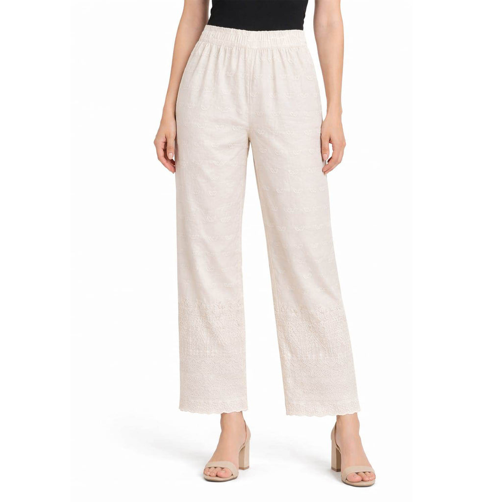 Women Chikan Kari Palazzo cream