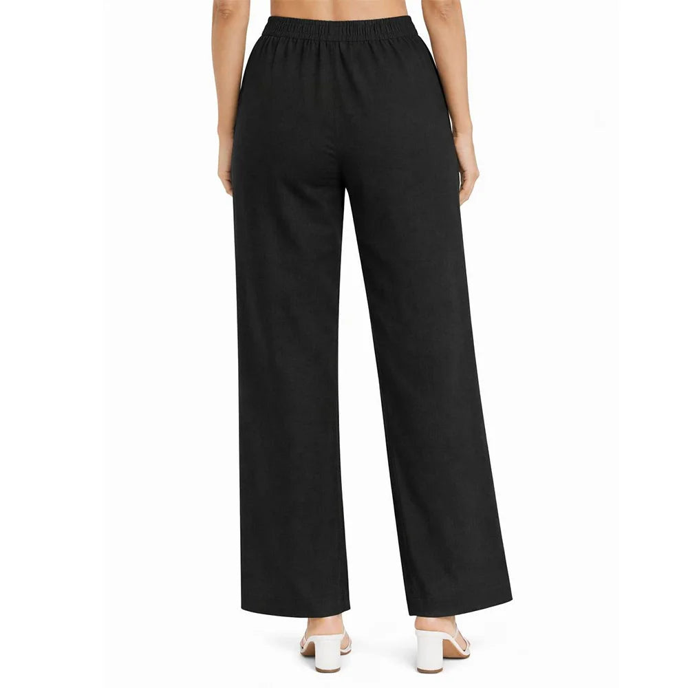 Front Button Stretchable Wide Leg Pants black