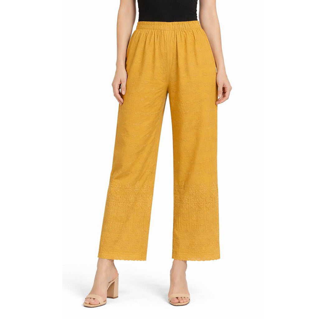 Women Chikan Kari Palazzo golden
