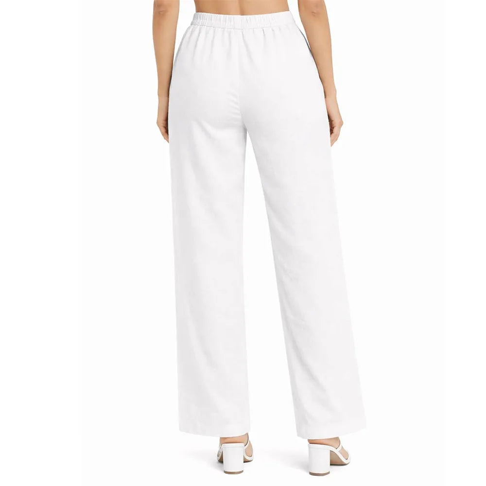 Front Button Stretchable Wide Leg Pants white