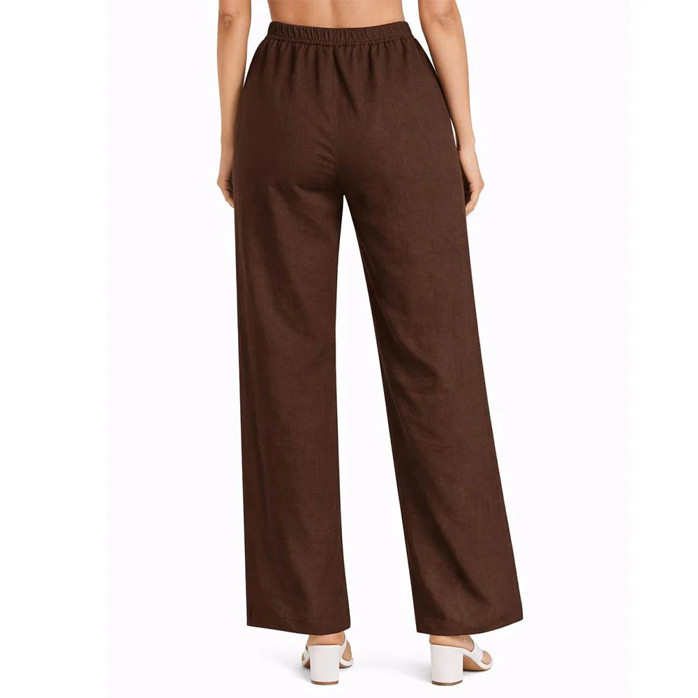Front Button Stretchable Wide Leg Pants coffee
