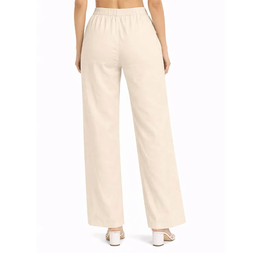 Front Button Stretchable Wide Leg Pants cream