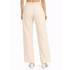 Front Button Stretchable Wide Leg Pants cream