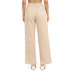 Front Button Stretchable Wide Leg Pants Beige