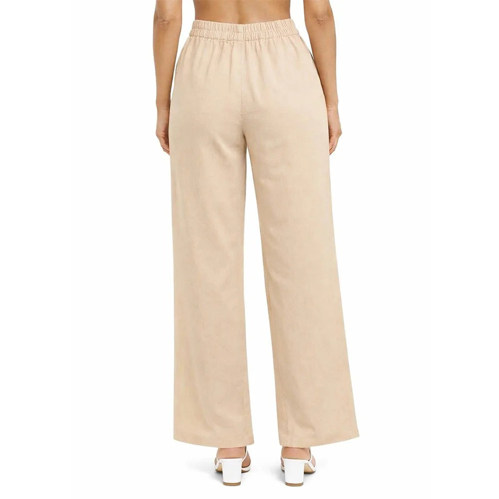 Front Button Stretchable Wide Leg Pants Beige