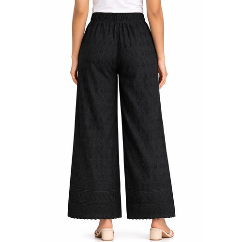 Women's Full Chikan Work Heavy Rayon Palazzo black