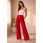 Front Button Stretchable Wide Leg Pants red