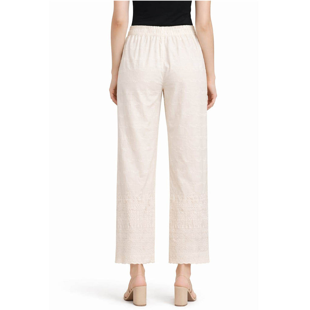 Women Chikan Kari Palazzo cream