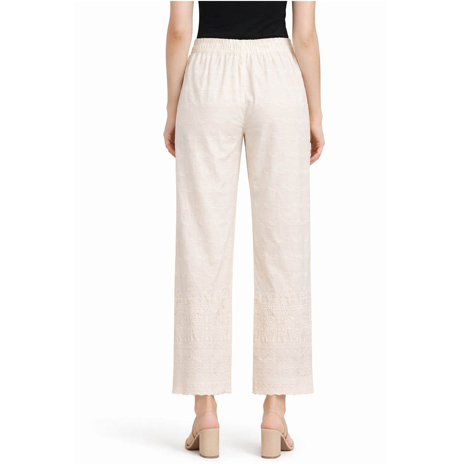 Women Chikan Kari Palazzo cream