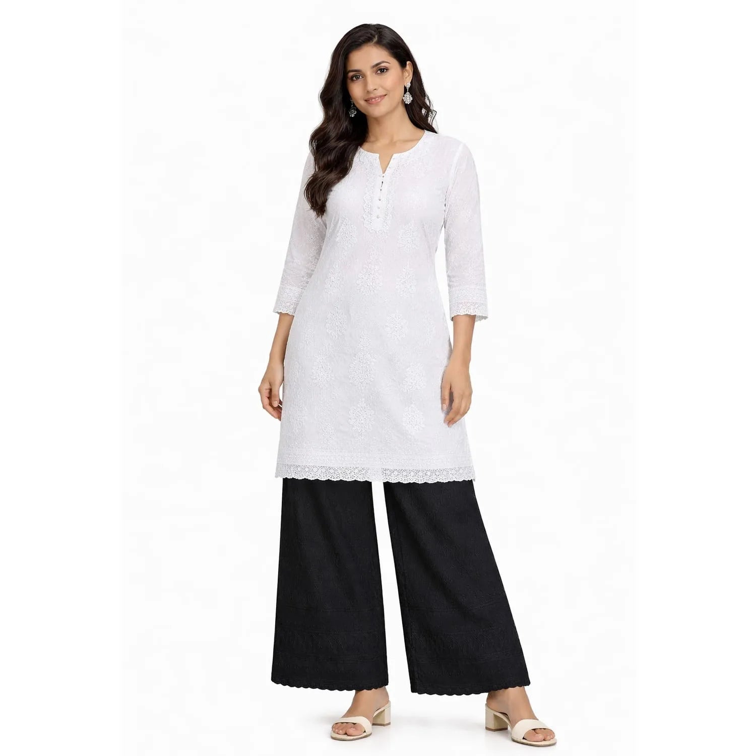 Women's Full Chikan Work Heavy Rayon Palazzo black