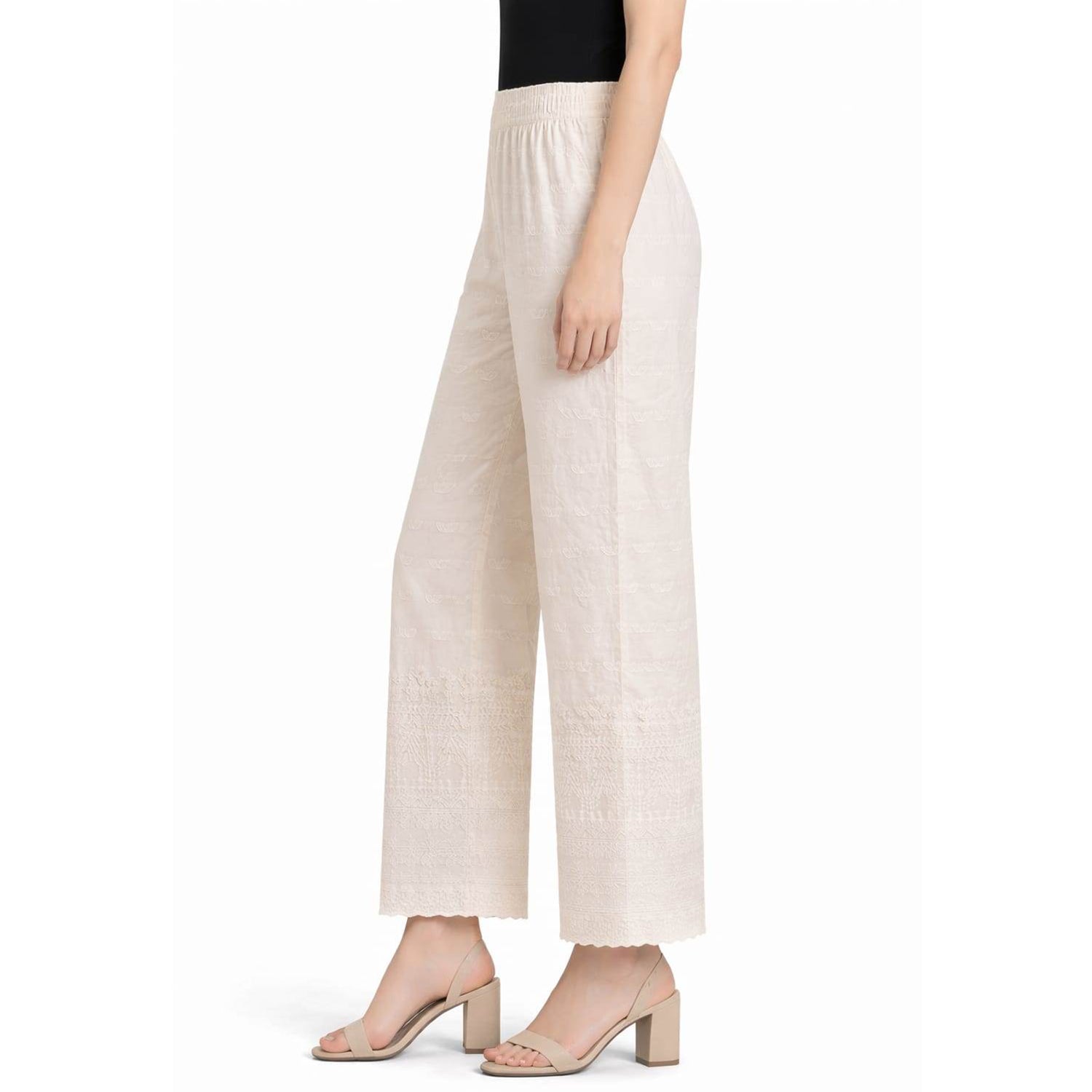 Women Chikan Kari Palazzo cream