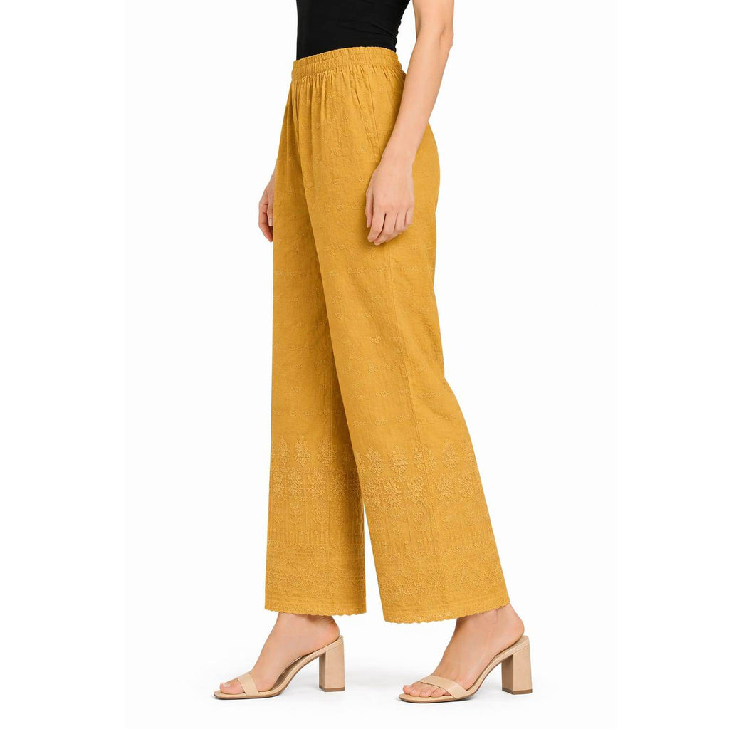 Women Chikan Kari Palazzo golden