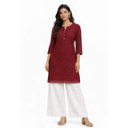 Women's Full Chikan Work Heavy Rayon Palazzo white