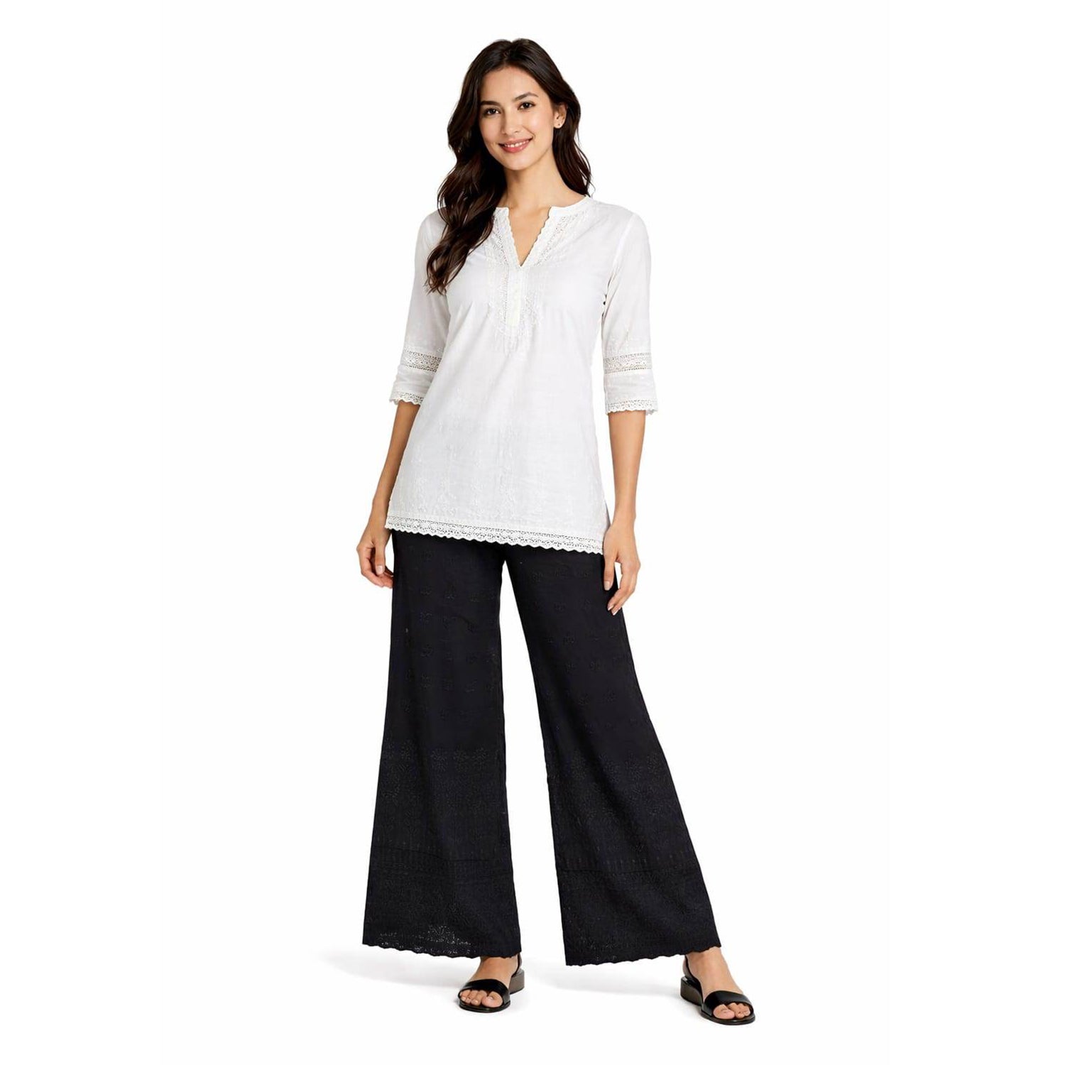 Women Chikan Kari Palazzo black