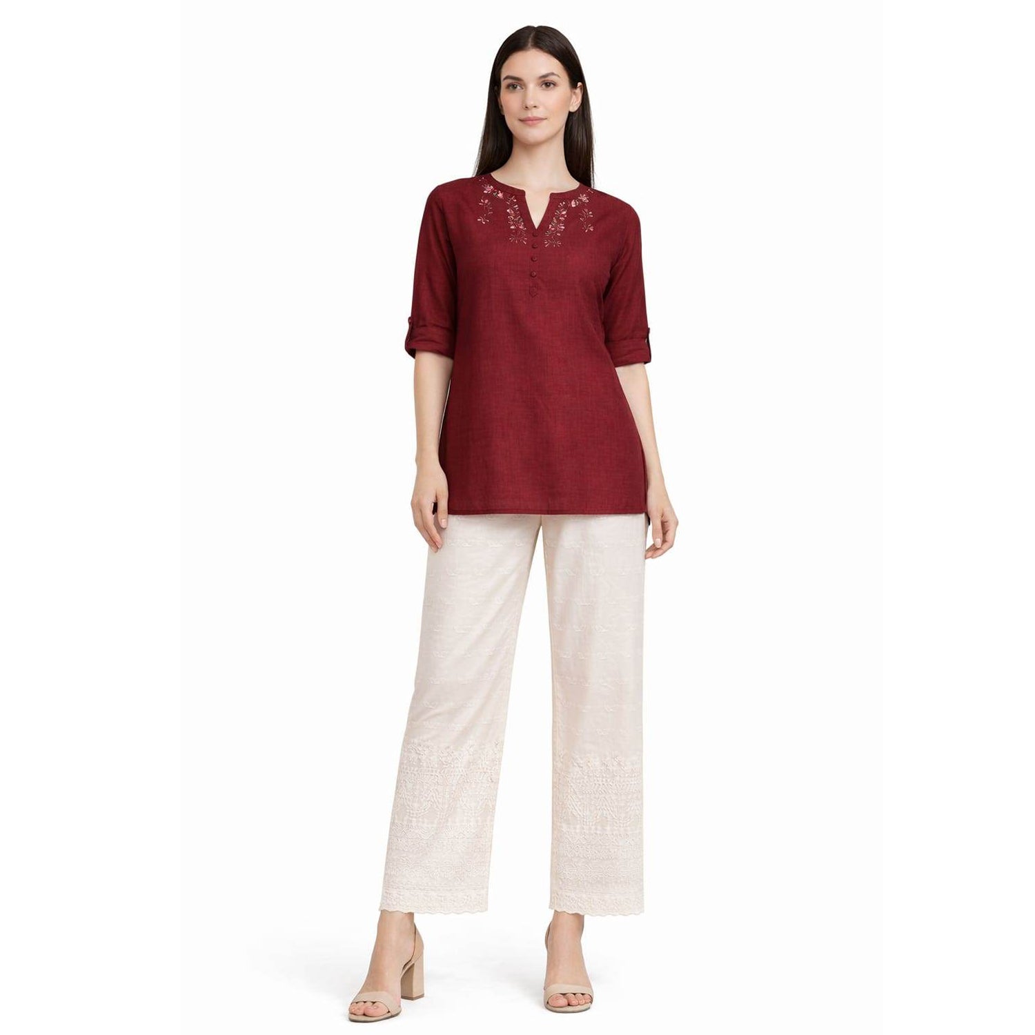 Women Chikan Kari Palazzo cream