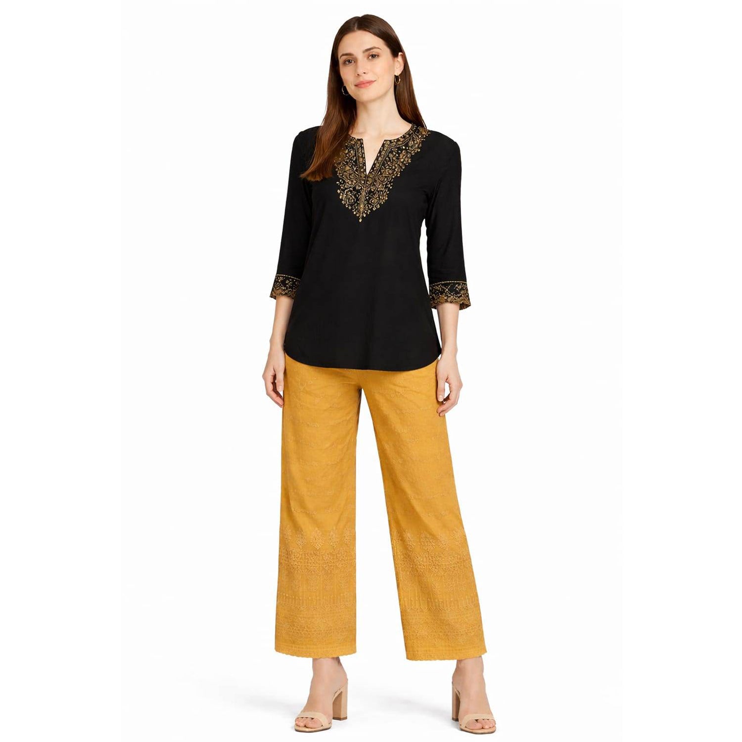Women Chikan Kari Palazzo golden