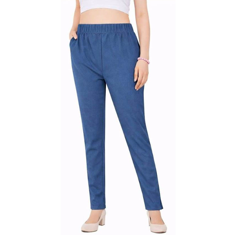 Straight Fit Pants for Women denim-blue