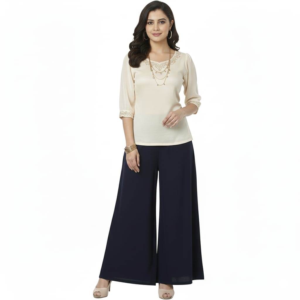 Women's Plain Rayon Palazzo navy-blue