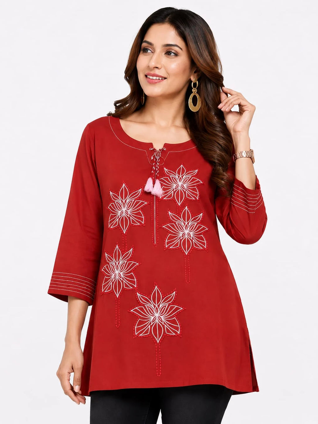 Rust Floral Embroidered Tunic