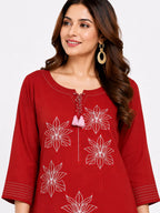 Rust Floral Embroidered Tunic