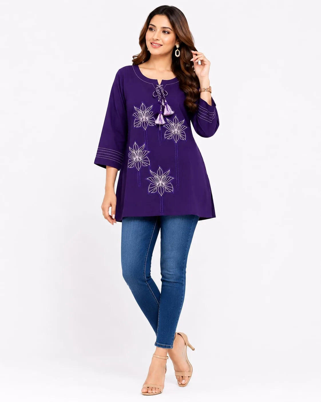 Royal Purple Floral Embroidered Tunic