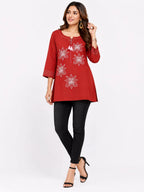 Rust Floral Embroidered Tunic