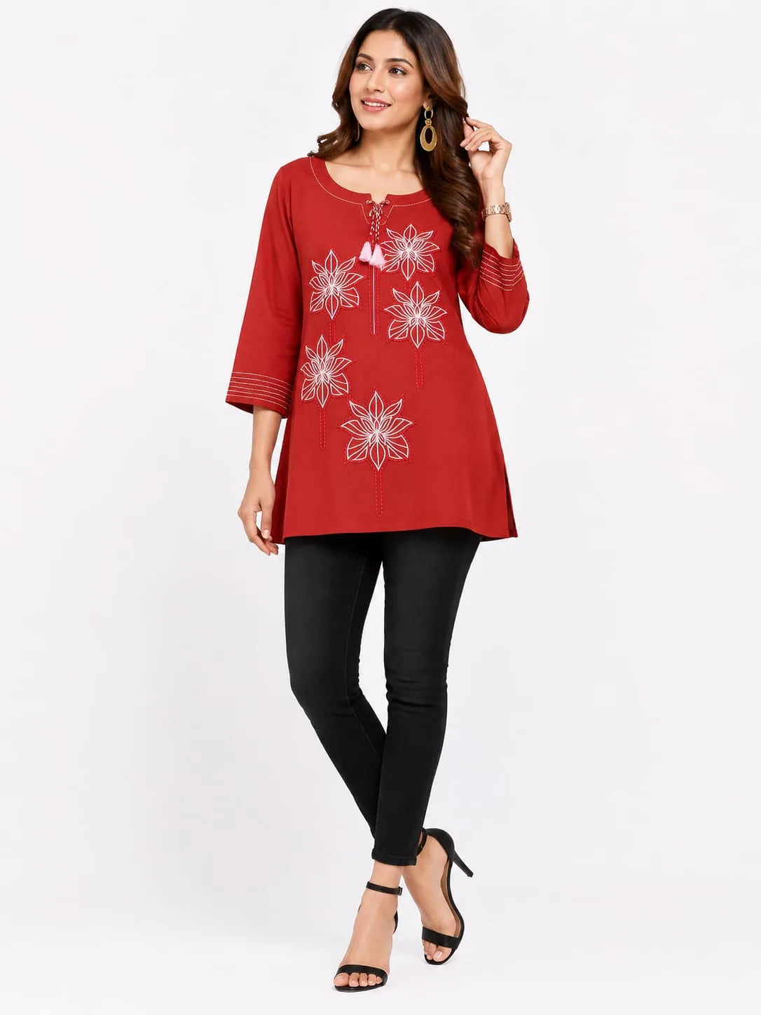 Rust Floral Embroidered Tunic