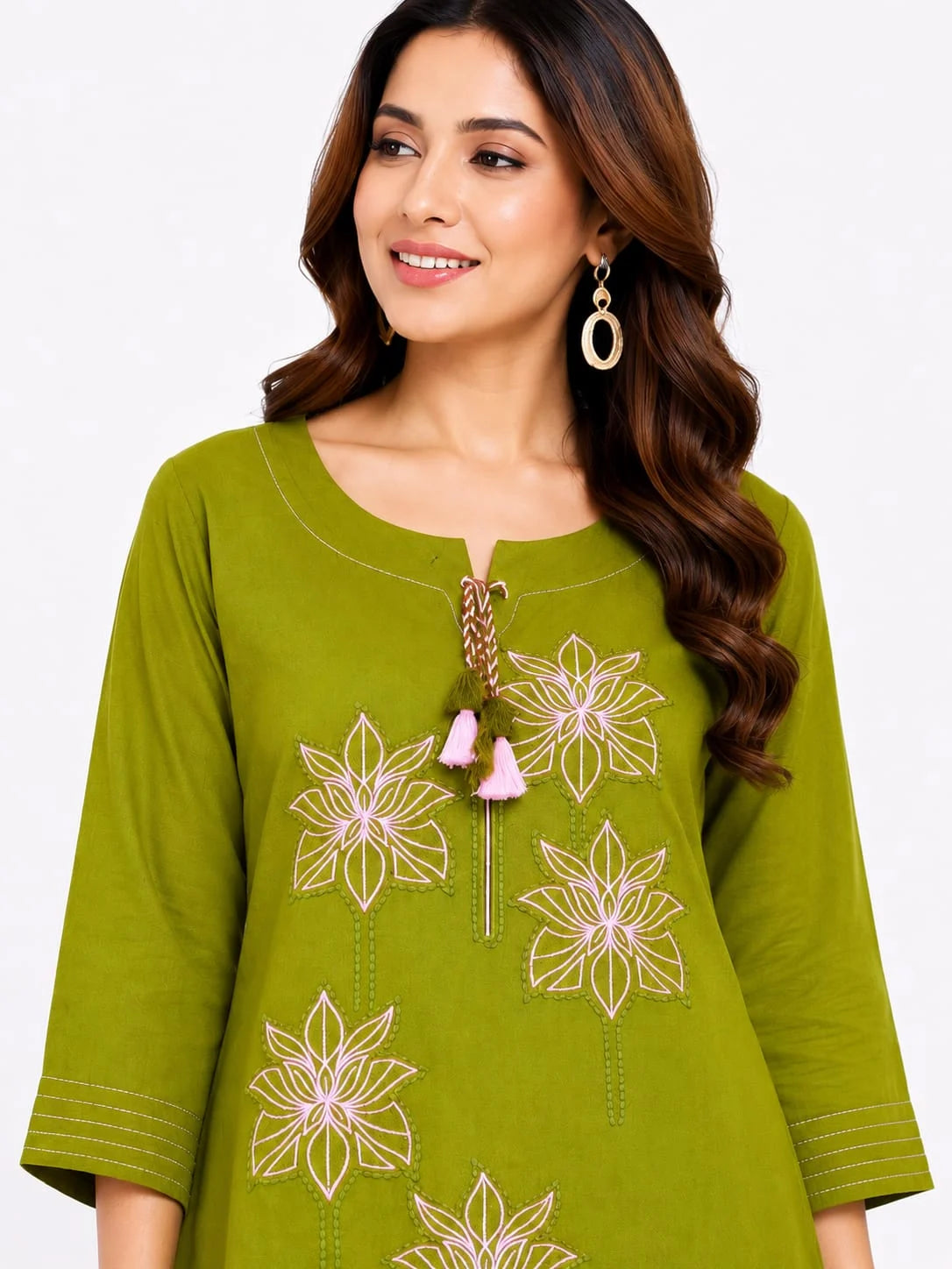 Floral Green Floral Embroidered Tunic