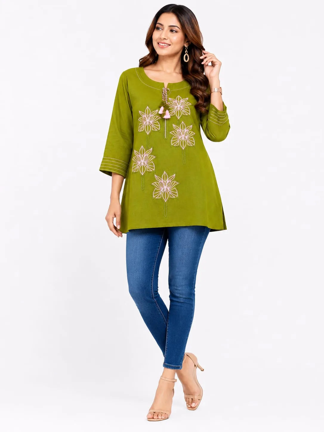 Floral Green Floral Embroidered Tunic