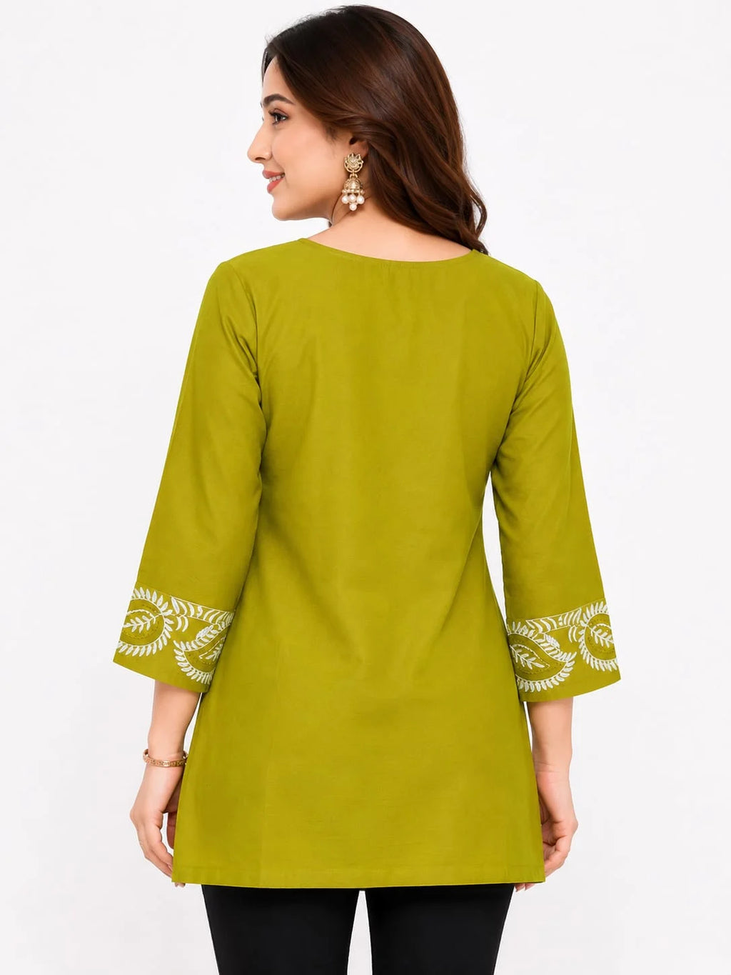 Olive Green Embroidered Ethnic Tunic