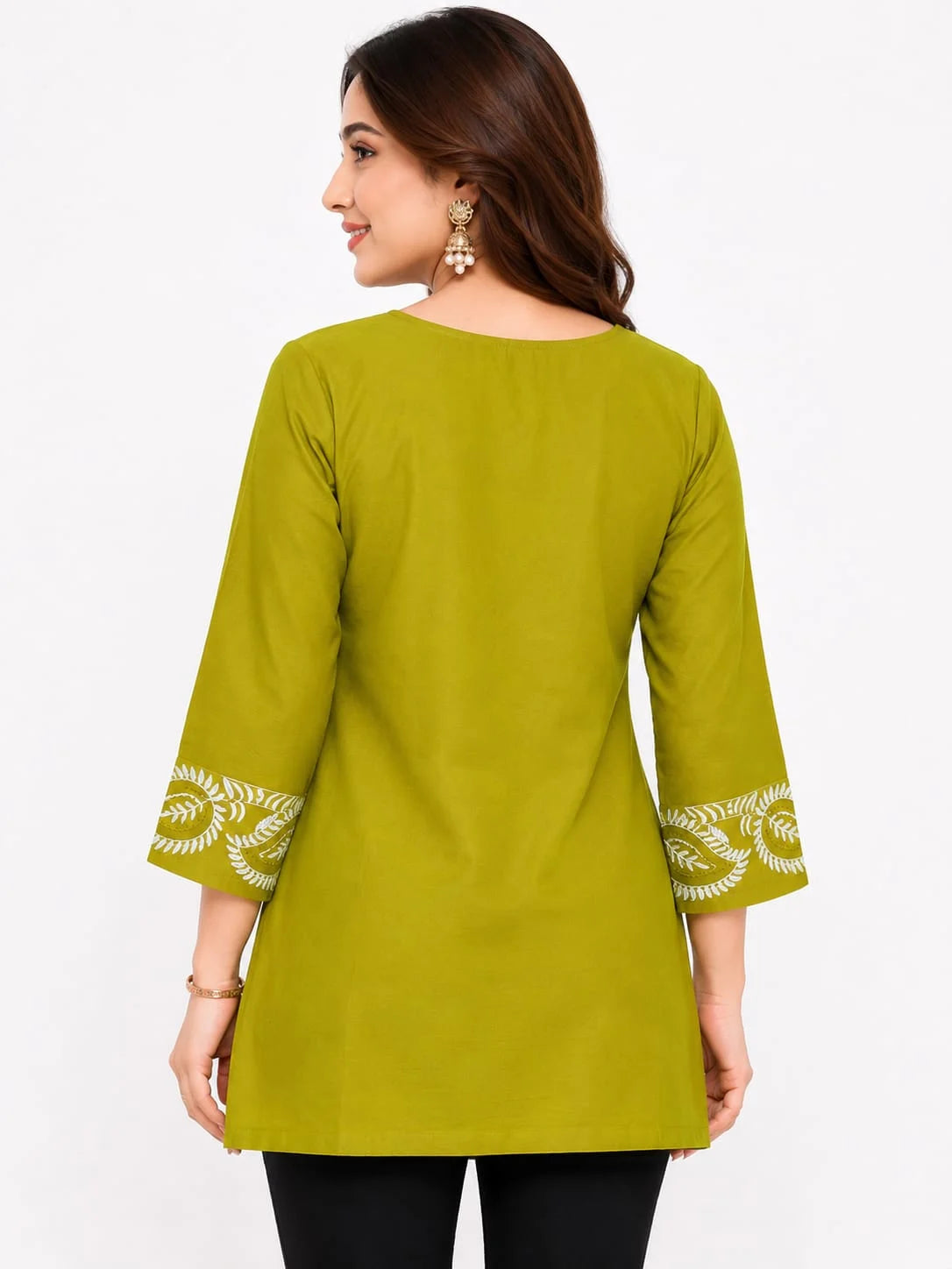 Olive Green Embroidered Ethnic Tunic