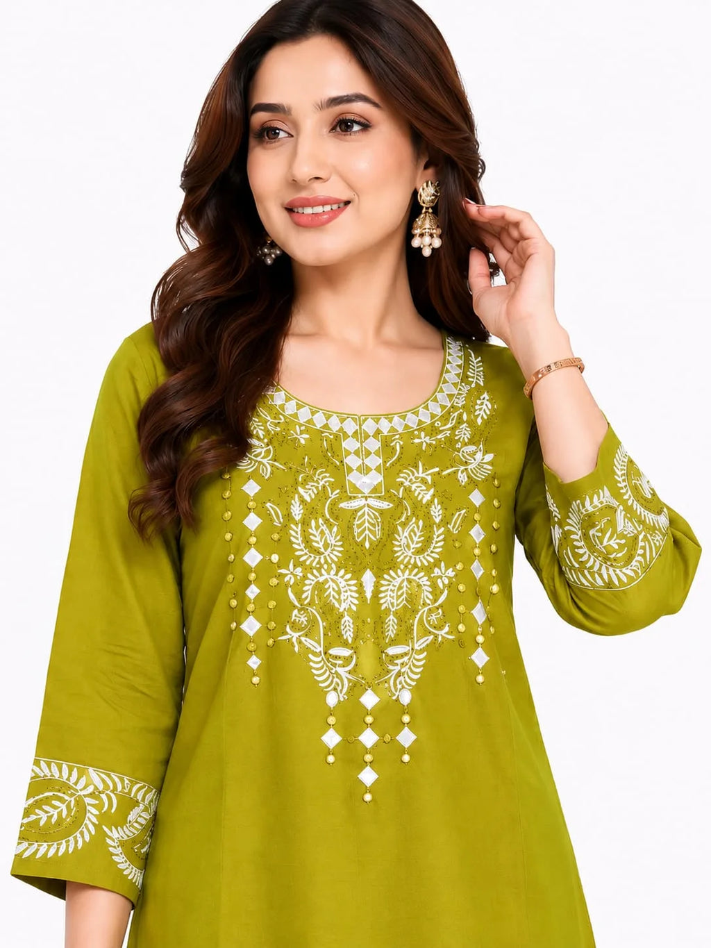 Olive Green Embroidered Ethnic Tunic