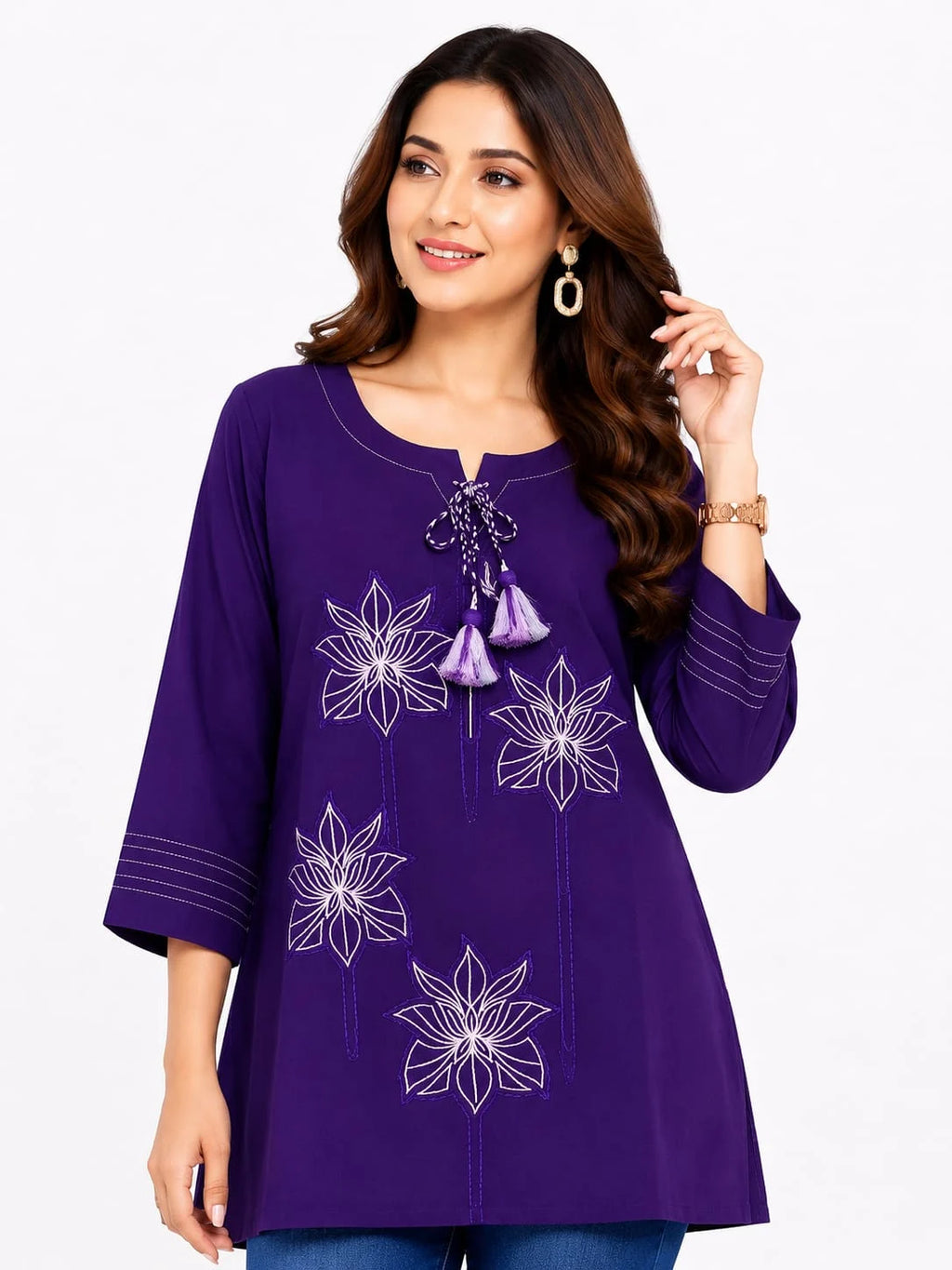 Royal Purple Floral Embroidered Tunic