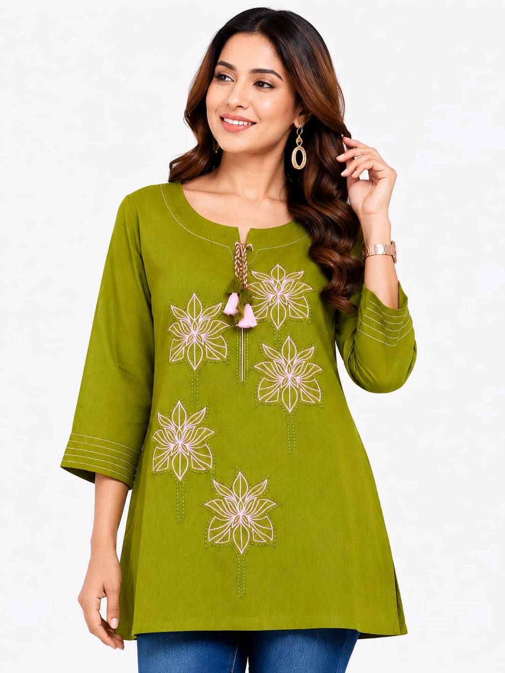 Floral Green Floral Embroidered Tunic