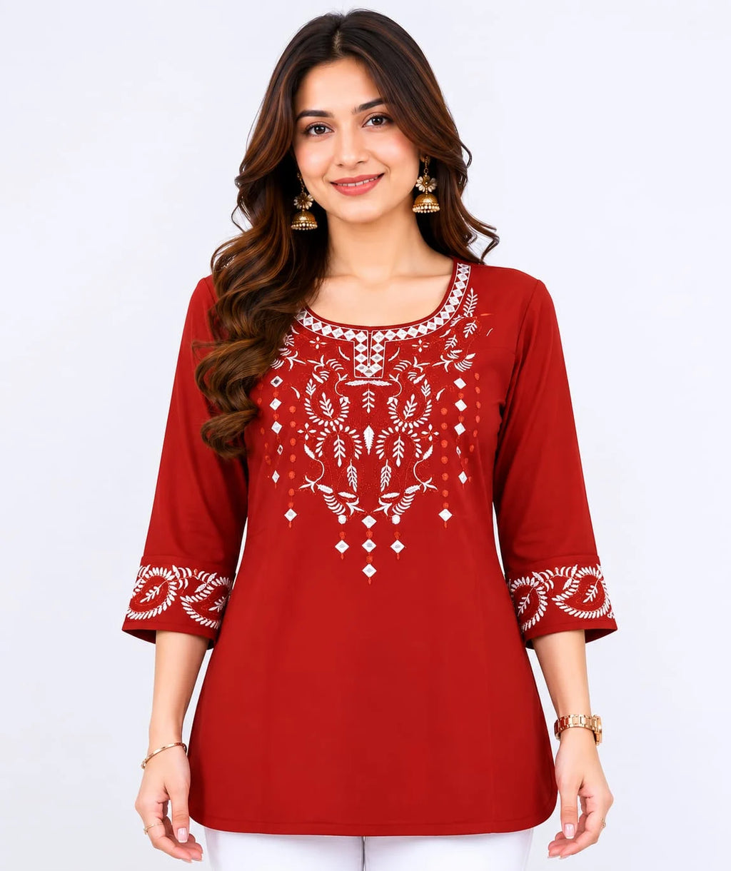 Rust Embroidered Ethnic Tunic