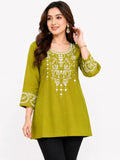 Olive Green Embroidered Ethnic Tunic