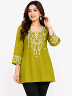 Olive Green Embroidered Ethnic Tunic