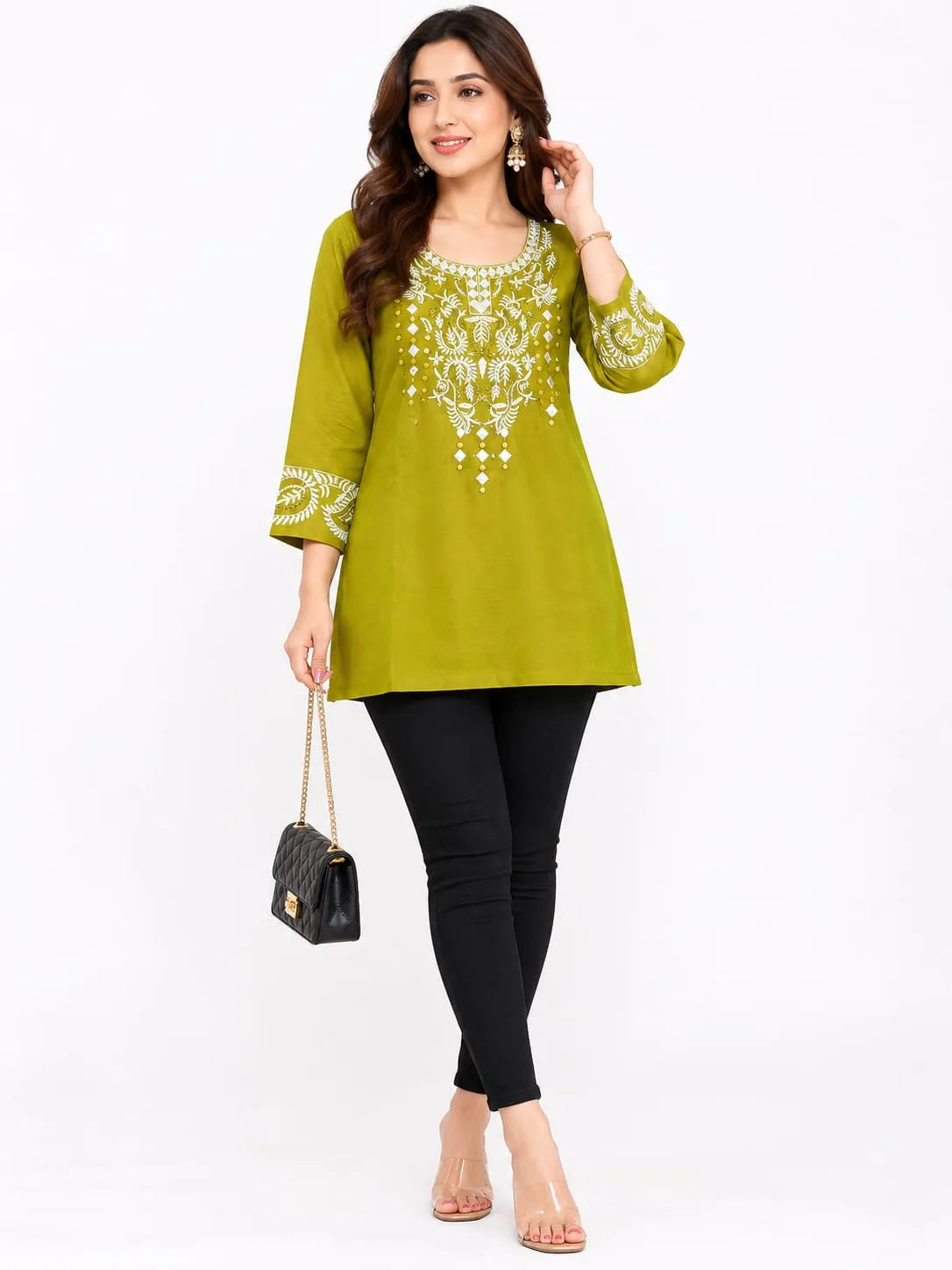 Olive Green Embroidered Ethnic Tunic